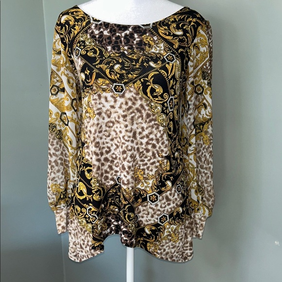 Alfani Baroque Print Top with Leopard Accents - Picture 1 of 8